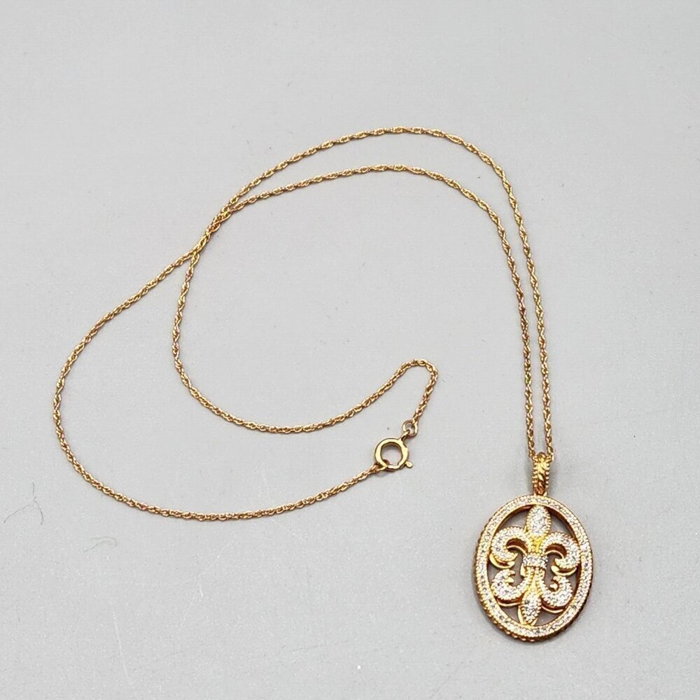 Sterling Silver Fleur de Lys Pendant Necklace 925 India 18" Chain Gold Plated